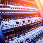 Voltage switchboard with circuit breakers.